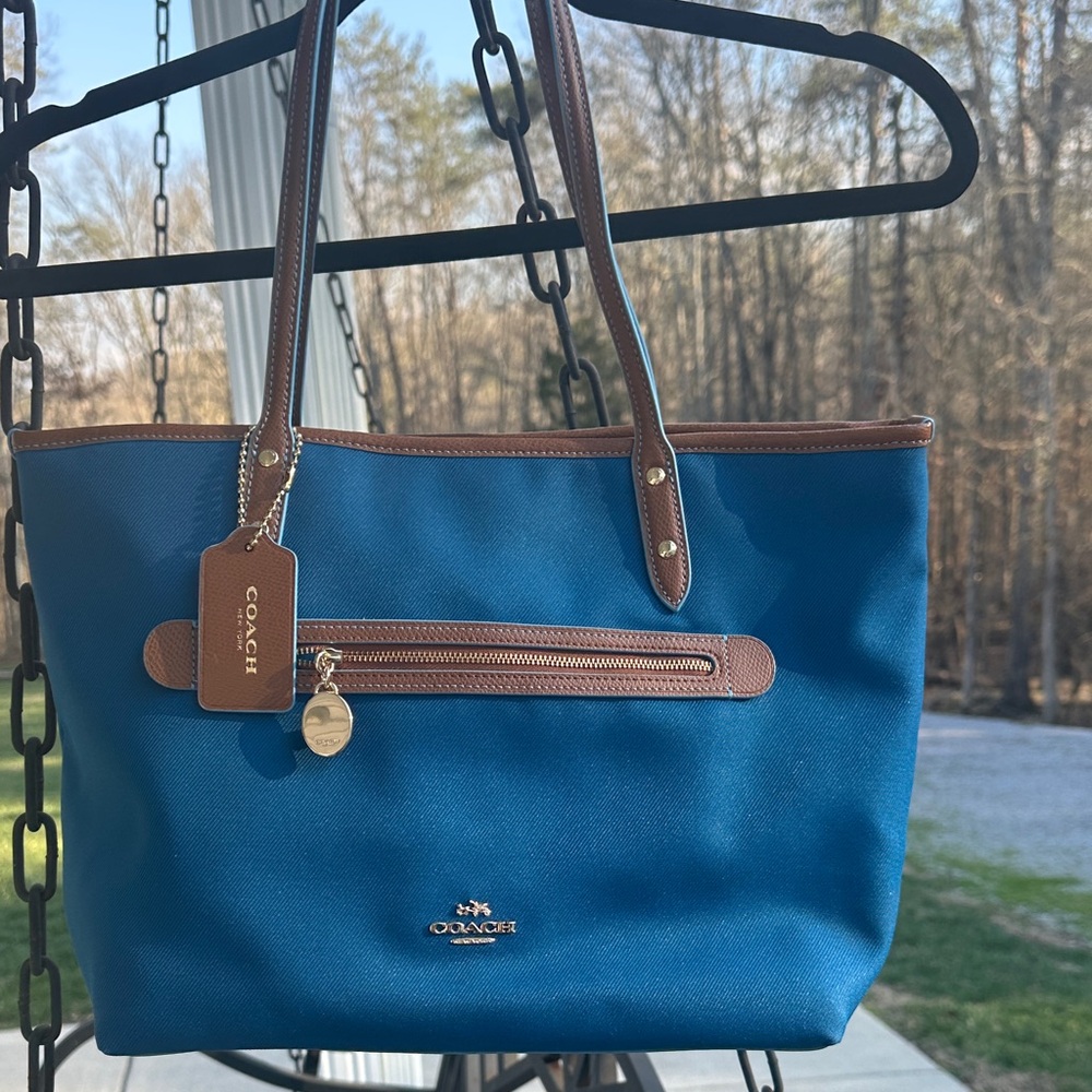Coach Blue and Brown Tote Bag